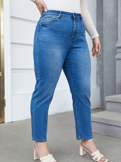 Women Fashion Casual Plus Size Slim-Fit Jeans