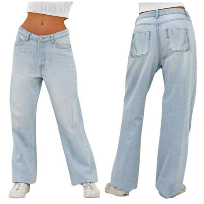 Women Fashion Casual Loose Wide-Leg Jeans