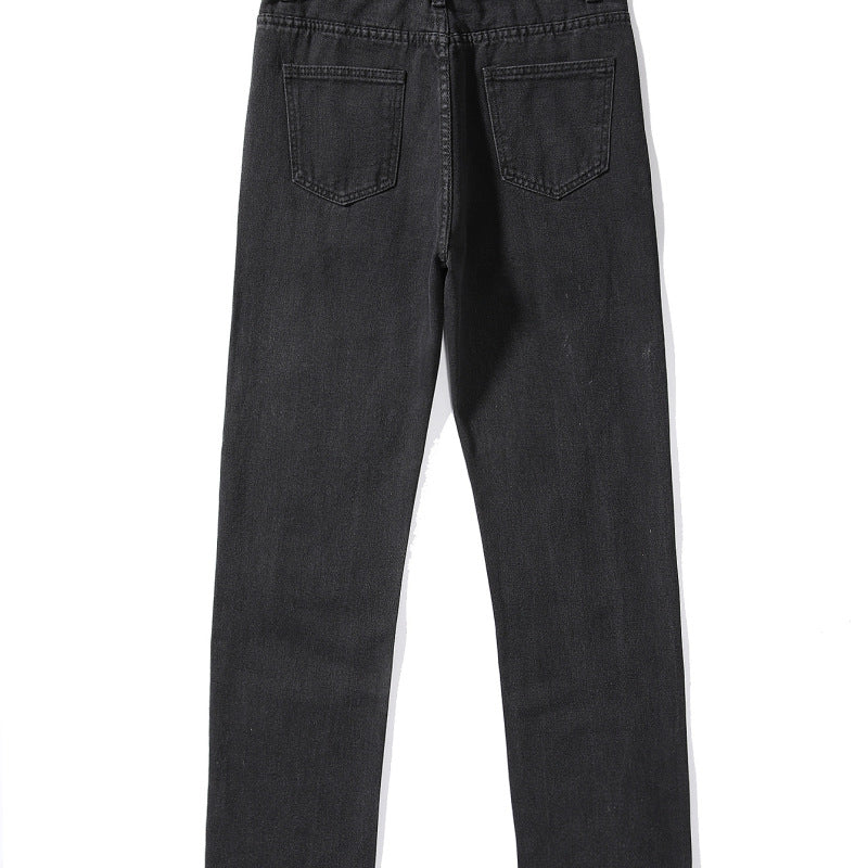 Women Denim High Waist Solid Color Ripped Casual Fashion Jeans