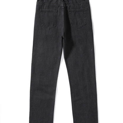 Women Denim High Waist Solid Color Ripped Casual Fashion Jeans