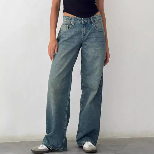 Women Fashion Casual Straight Wide Leg Jeans