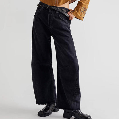 Women Fashion Casual Loose Straight Leg Jeans