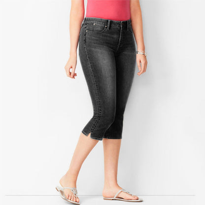 Women Casual Basic Solid Color Cropped Pants Summer Jeans