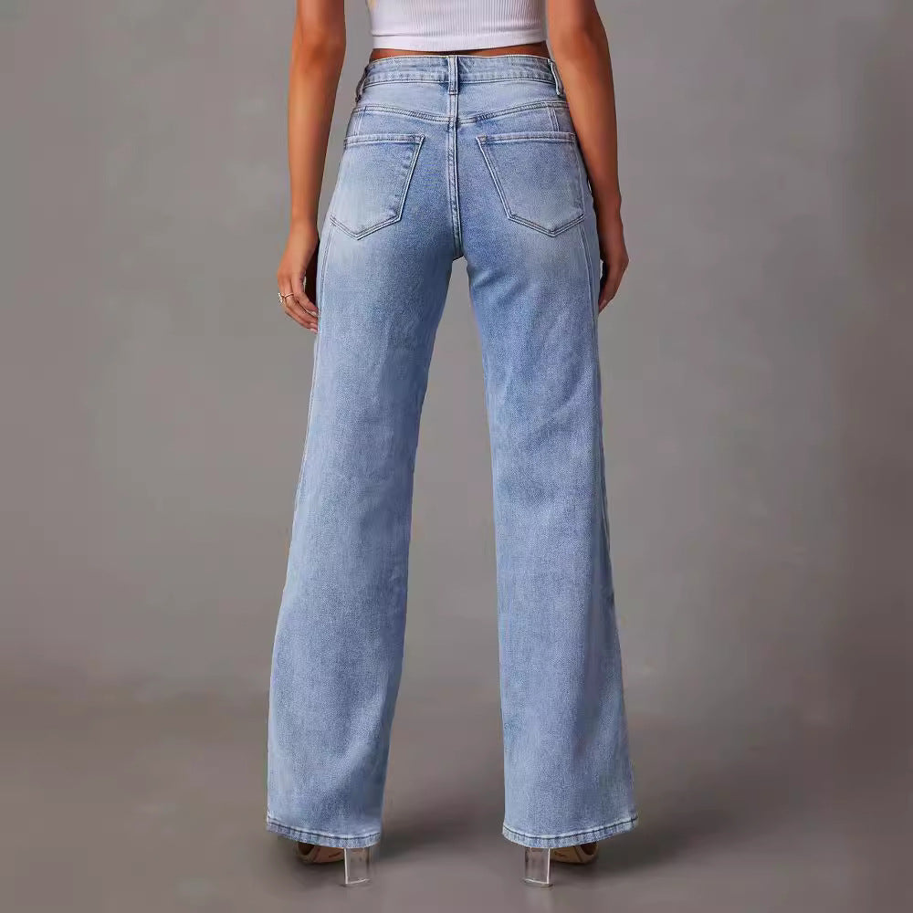 Women Fashion Casual High Waist Loose Jeans