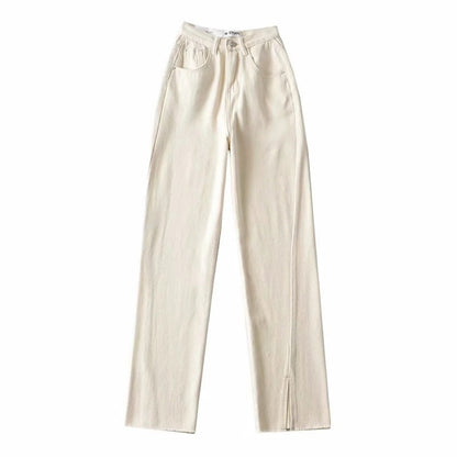 Women Fashion Casual Solid Color Defined Waist Denim Jeans