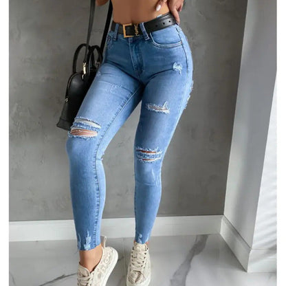 Women Casual Fashion Ripped Slim Fit Skinny Jeans