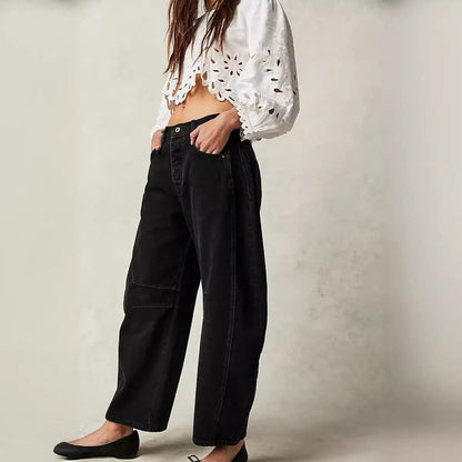 Women Fashion Casual Loose Low Waist Wide Leg Jeans