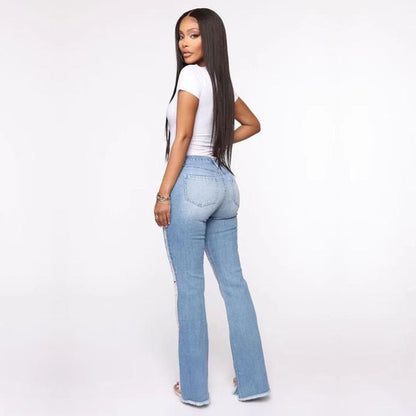 Women Fashion Casual Ripped Denim Micro-Flared Jeans