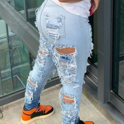 Women Casual Ripped Tight High Waist Stretch Jeans