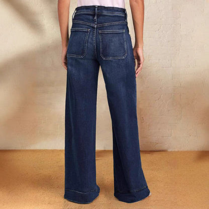 Women Fashion Casual Lace-Up High-Waiste Wide-Leg Jeans
