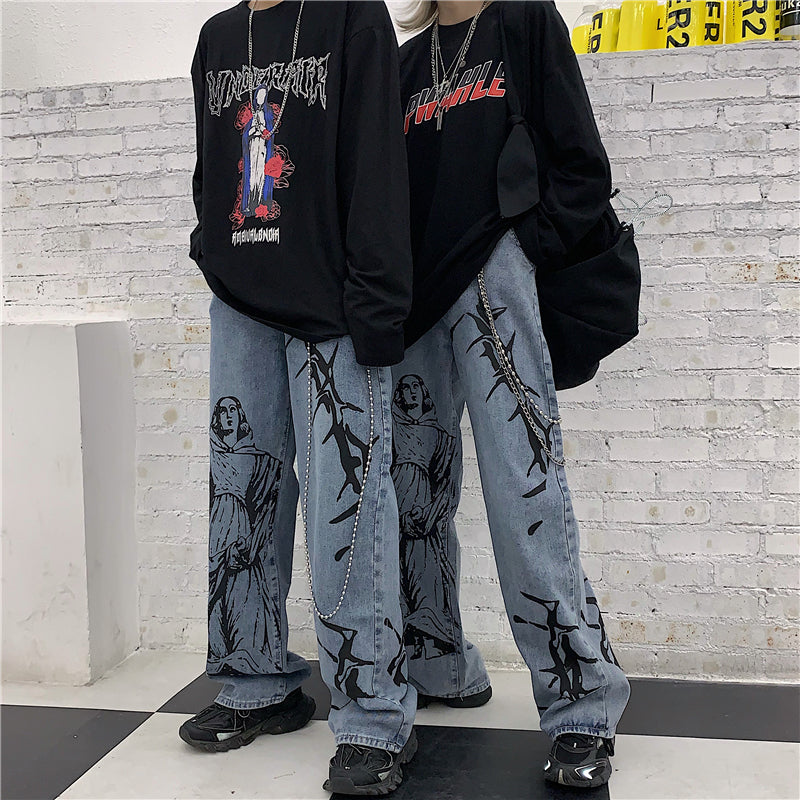 Women Summer Fashion Vintage Edgy Loose Casual Wide Leg Jeans