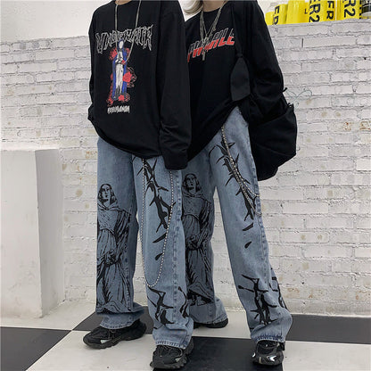 Women Summer Fashion Vintage Edgy Loose Casual Wide Leg Jeans