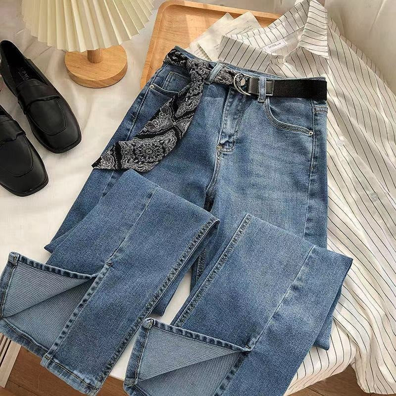 Women Fashion Casual High Waist Slim Split Jeans