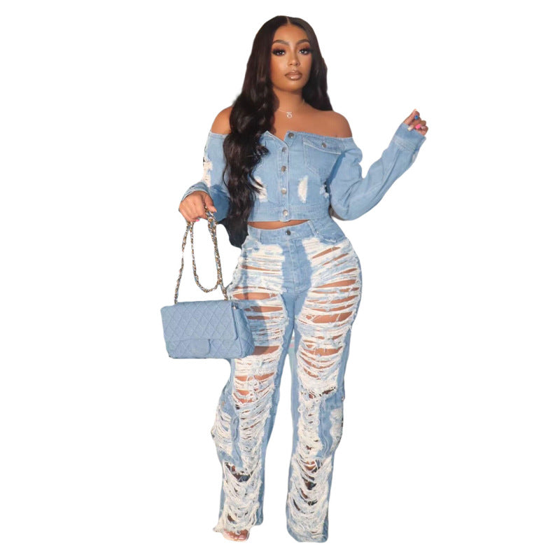 Women Fashion Casual Ripped Jeans