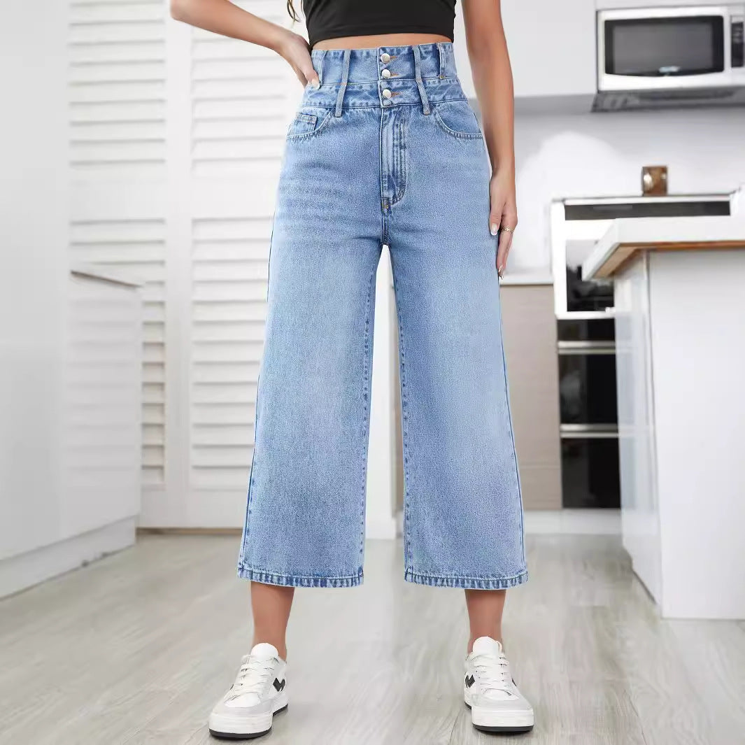 Women Fashion Casual High Waist Straight Jeans