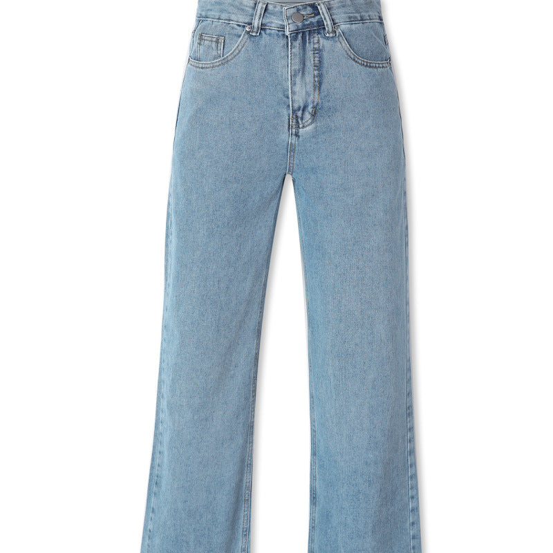 Women Denim Solid Color High Waist Loose Casual Fashion Straight Jeans
