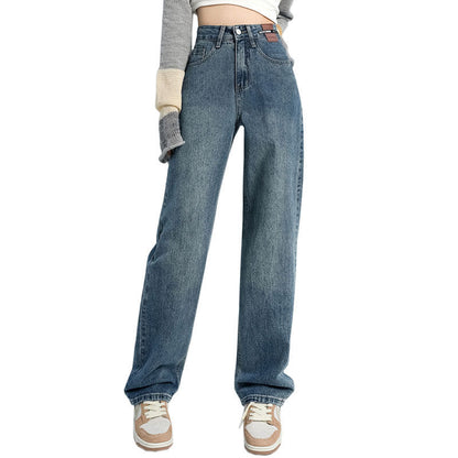 Women Fashion Casual High Waist Straight Jeans