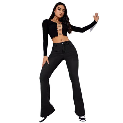 Women Comfortable Casual Basic Slim-Fit Flare Jeans