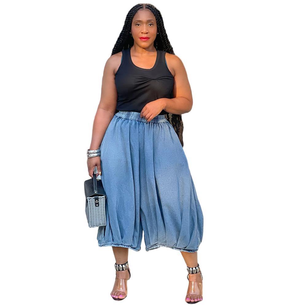 Women Street Fashion Casual Staggable Waist Straight Leg Cropped Wide Leg Jeans