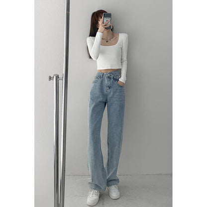 Women Casual Solid Color Wide Leg Jeans