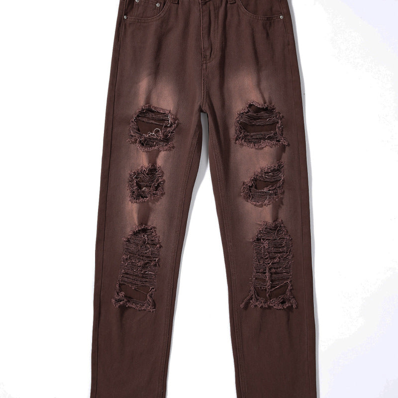 Women Denim High Waist Solid Color Ripped Casual Fashion Jeans