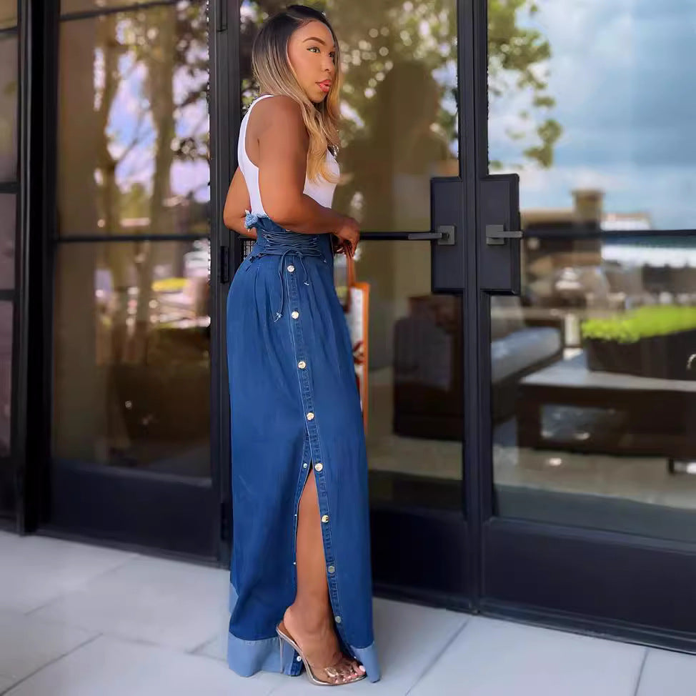 Women Fashion Casual High Waist Wide Leg Jeans