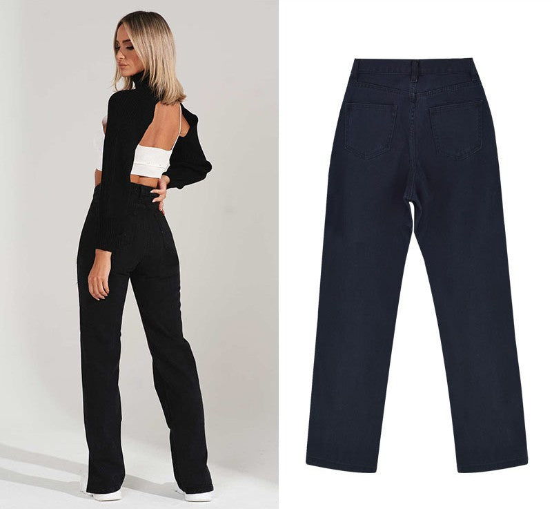 Women Fashion Casual Straight Ripped Jeans