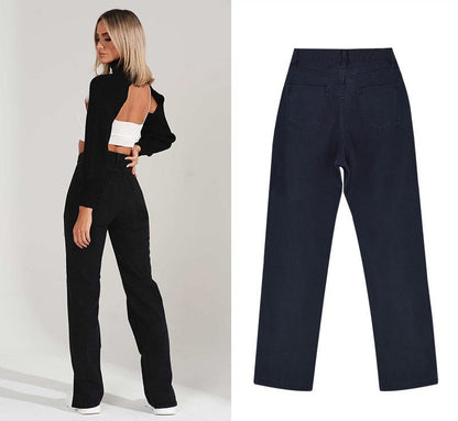 Women Fashion Casual Straight Ripped Jeans