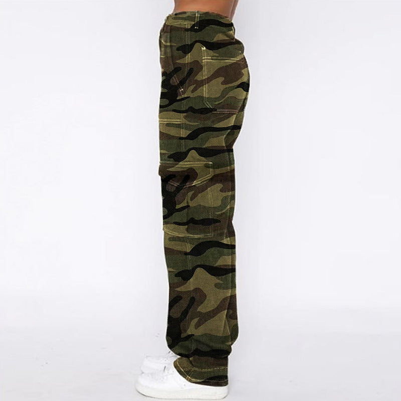 Women Casual Loose Camouflage Pocket Cargo Jeans