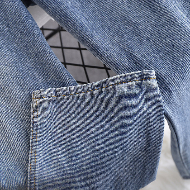 Women Fashion Casual High Waist Washed Old Plus Size Jeans