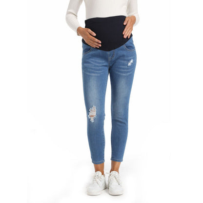 Pregnant Women Slim Fit Casual Ripped Maternity Jeans