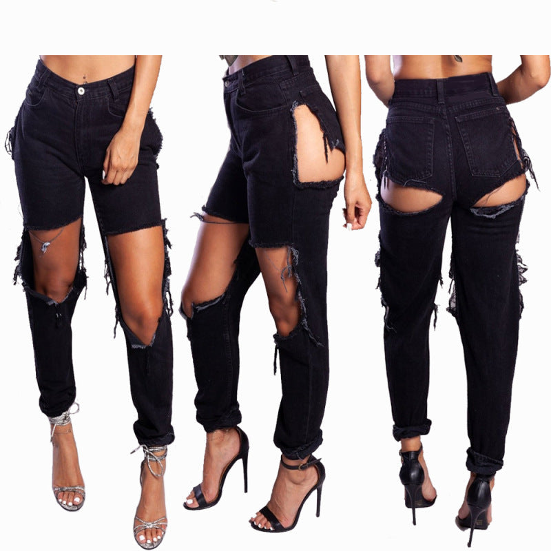 Women'S Fashion Casual Tassel Ripped Skinny Jeans