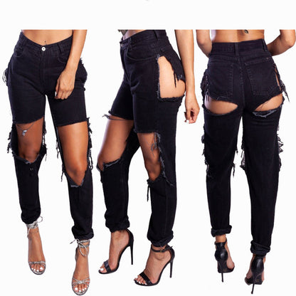 Women'S Fashion Casual Tassel Ripped Skinny Jeans