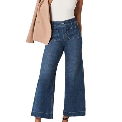 Women Fashion Casual High-Waist Wide Leg Jeans