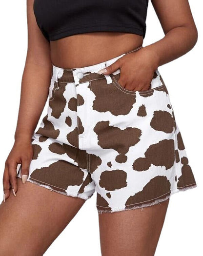 Women Cow Print Loose Straight High Waist Casual Straight Jeans