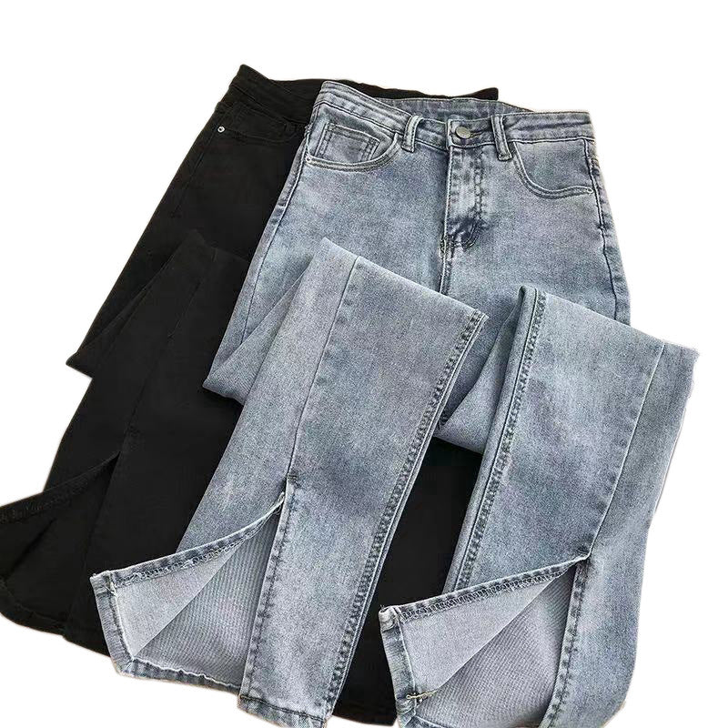 Women Fashion Casual High Waist Slim Split Jeans