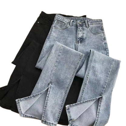 Women Fashion Casual High Waist Slim Split Jeans