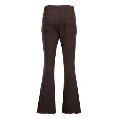 Women Fashion Casual Ripped High Waist Micro Flared Jeans