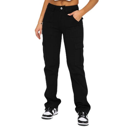 Women Fashion Casual Stitching Loose Mid-Waist Straight Jeans