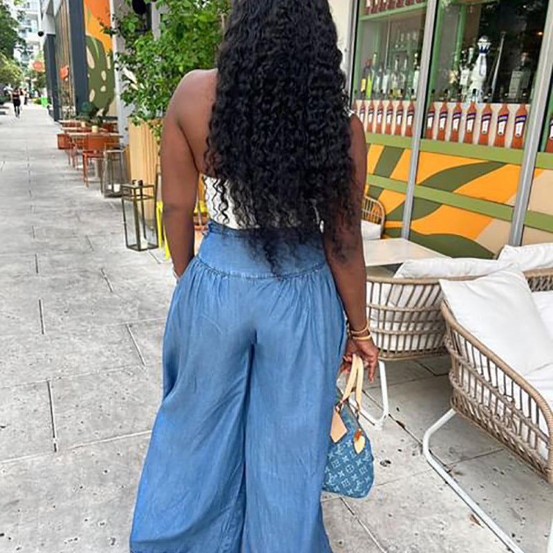 Women Fashion Casual Straight Leg Wide-Leg Jeans