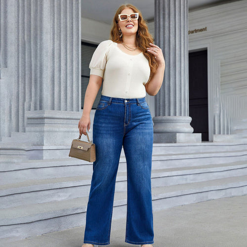 Women Fashion Casual Plus Size Wide Leg Jeans