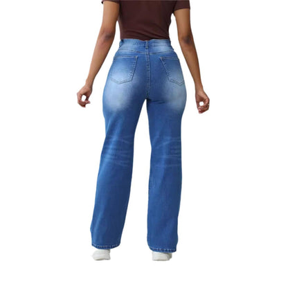 Women Fashion Casual High Waist Straight Jeans