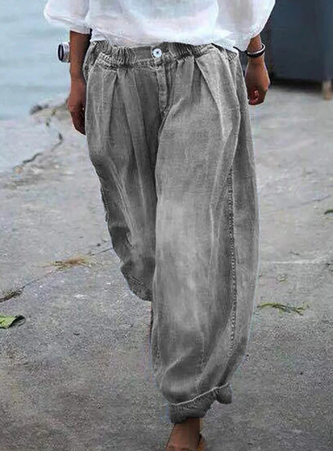 Women'S Fashion Vintage Casual Floral Embroidery Loose Jeans