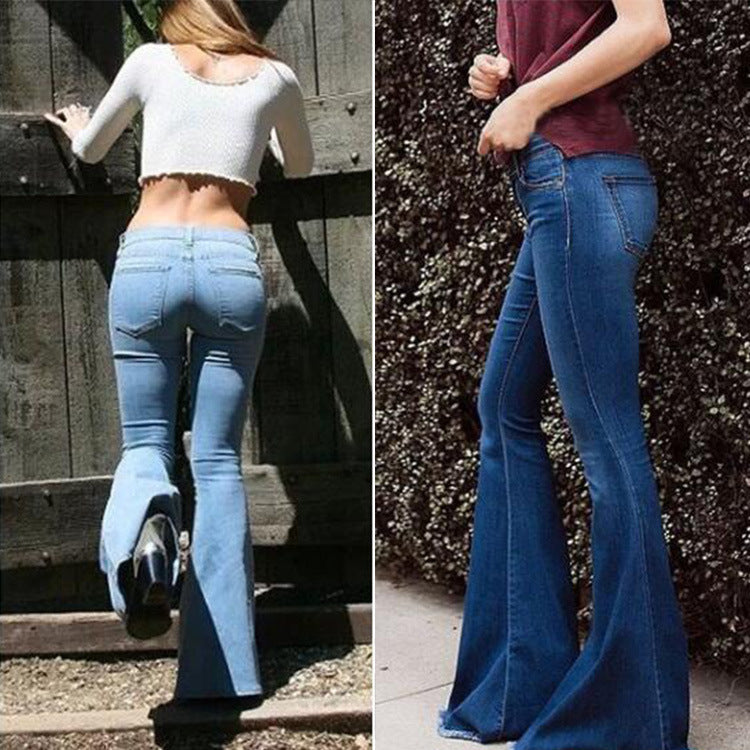 Women Denim High Waist Casual Slim Fit Flared Jeans
