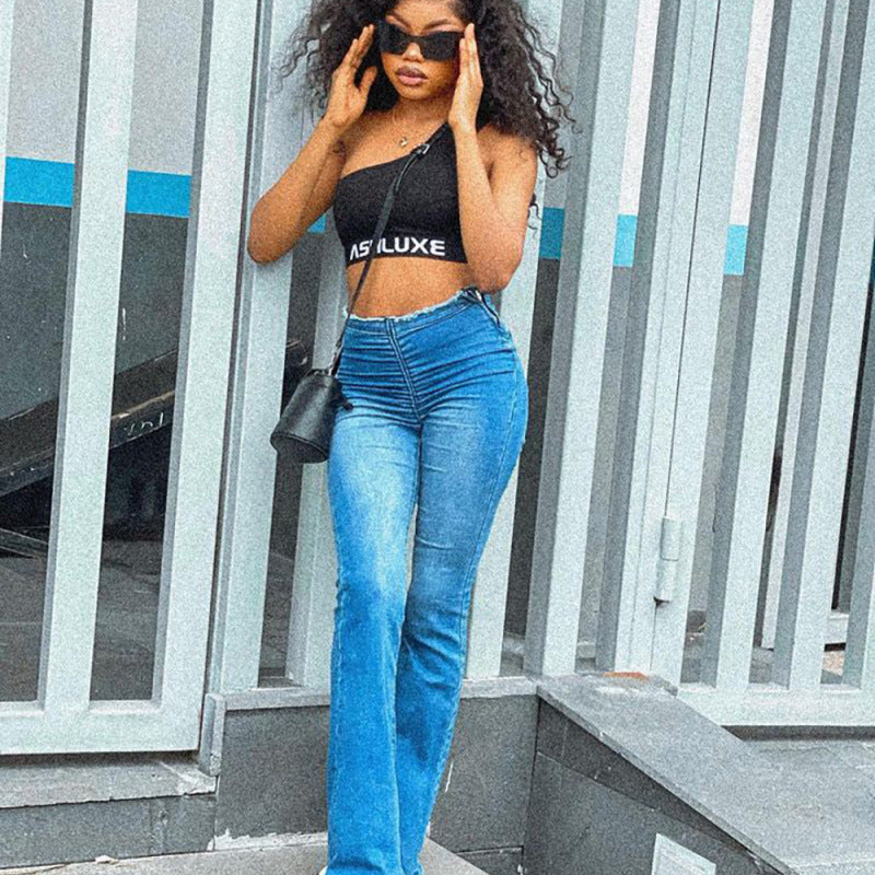 Women Fashion Casual High Waist Stretch Straight Jeans