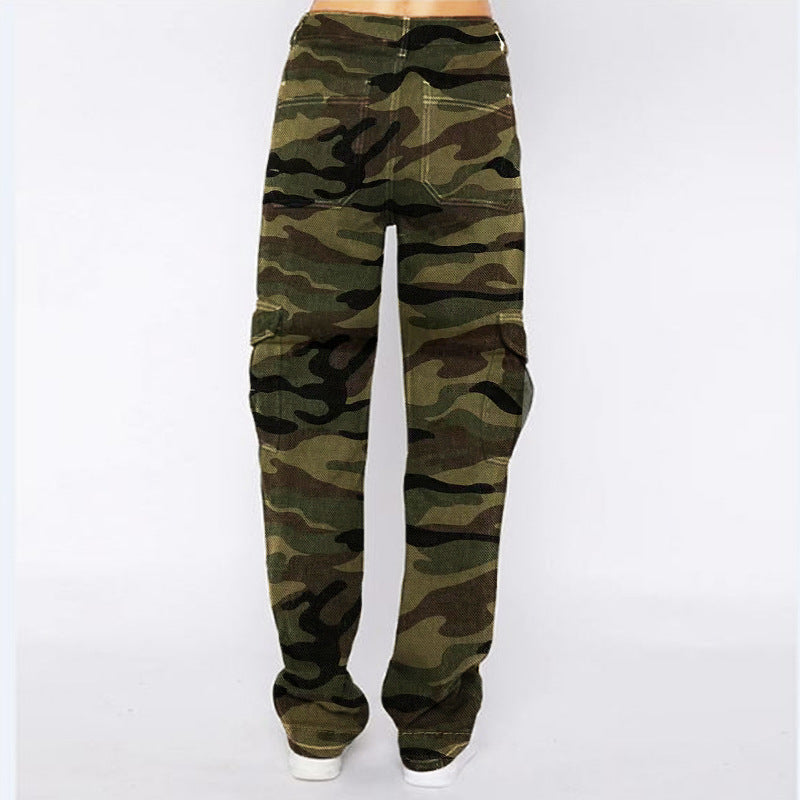 Women Casual Loose Camouflage Pocket Cargo Jeans