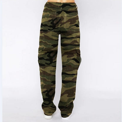 Women Casual Loose Camouflage Pocket Cargo Jeans