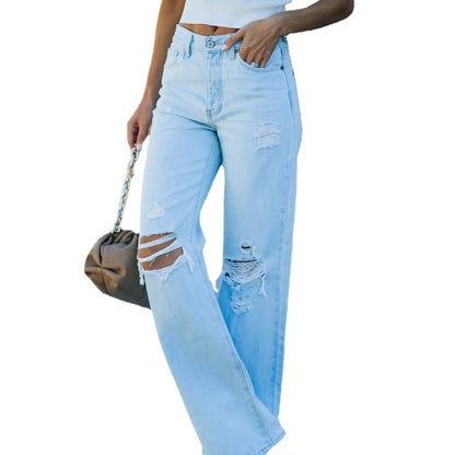 Women'S Fashion Elegant Casual Ripped Straight Jeans