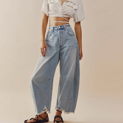 Women Fashion Casual Loose Straight Leg Jeans