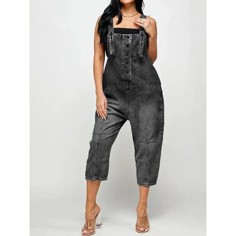 Women Fashion Casual Strap Jeans Pocket Suspender Denim Jumpsuits